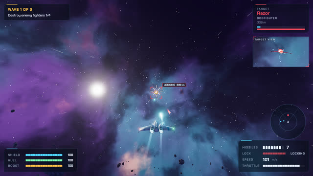 Milestone 4: the finished HUD with the target panel and targeting view.