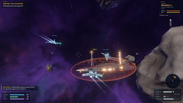 Milestone 5: the rebuilt carrier Leviathan with its generator pylons.